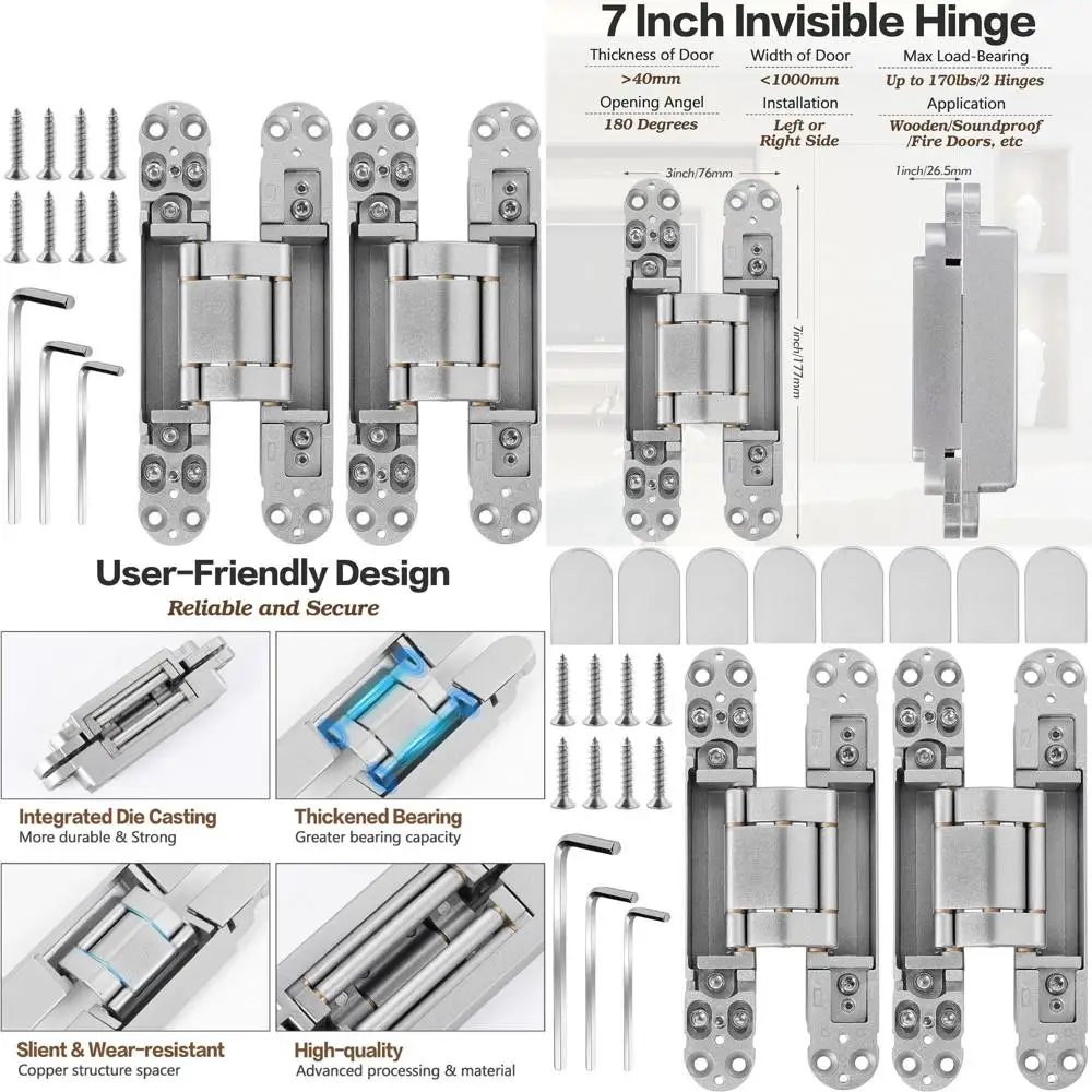 7-дюймовые скрытые петли из нержавеющей стали для невидимого открывания на 180 градусов, 3-сторонняя регулировка, усиленные, выдерживают нагрузку до 77 кг
7-дюймовые скрытые петли из нержавеющей стали для невидимого открывания на 180 градусов, 3-сторонняя регулировка, усиленные, выдерживают нагрузку до 77 кг