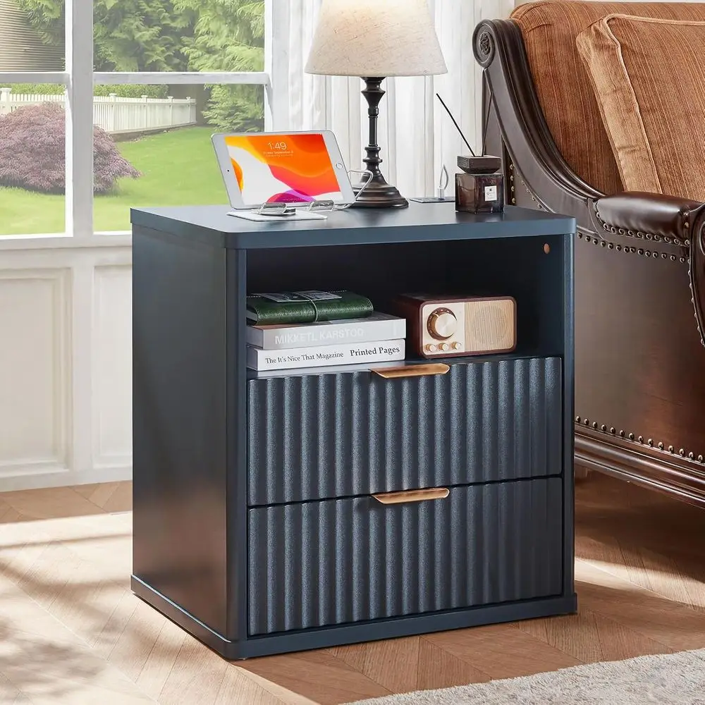 Charging Station Nightstand, 23 Wide Storage End Table, Bedroom Side Table, Wood Drawer, Blue
Charging Station Nightstand, 23 Wide Storage End Table, Bedroom Side Table, Wood Drawer, Blue