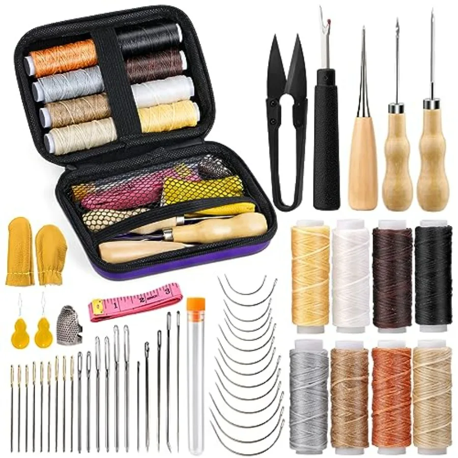 54Pcs Upholstery Repair Sewing Kit, 8Pcs Waxed Thread, Leather Sewing Needles, Stitching Awl, Thimble, Heavy Duty Upholstery Re
54Pcs Upholstery Repair Sewing Kit, 8Pcs Waxed Thread, Leather Sewing Needles, Stitching Awl, Thimble, Heavy Duty Upholstery Re
