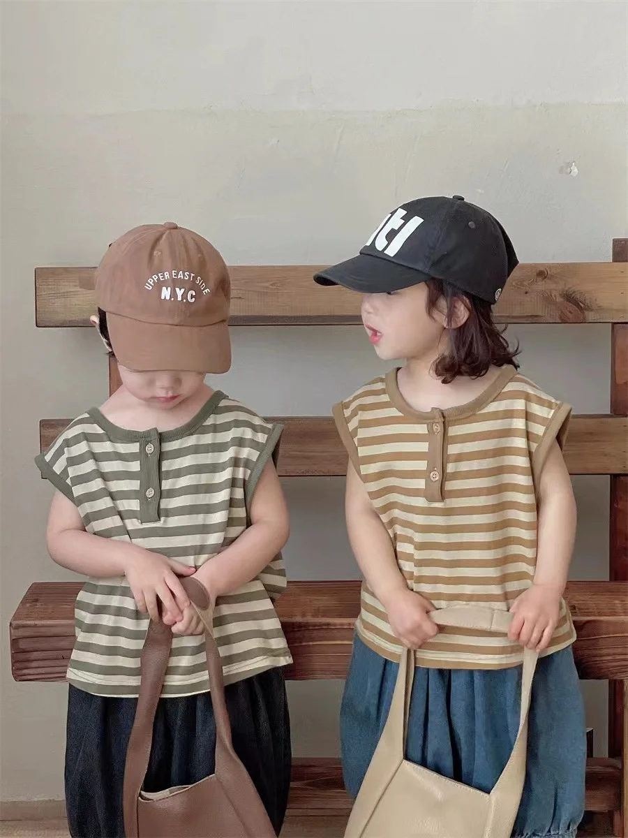 2023 Children'S Summer Cotton Striped Bat Sleeve T-Shirt Boys And Girls Collision Color Round Neck Sleeveless Tank Tops
2023 Children'S Summer Cotton Striped Bat Sleeve T-Shirt Boys And Girls Collision Color Round Neck Sleeveless Tank Tops