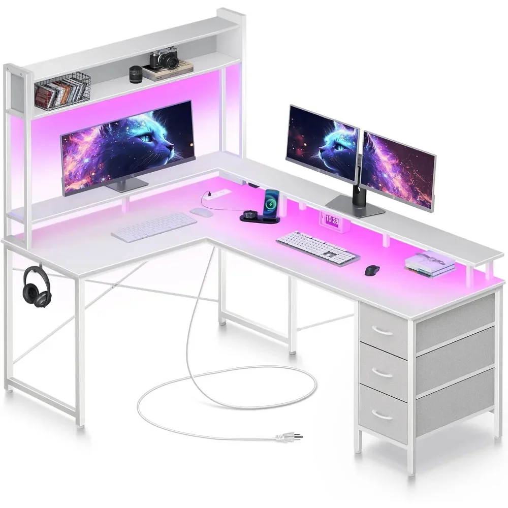 *56" Reversible Gaming Desk With 3 Drawers & Storage Hutch Computer Table Computer Desk L Shaped With LED Lights & Power Outlet
*56" Reversible Gaming Desk With 3 Drawers & Storage Hutch Computer Table Computer Desk L Shaped With LED Lights & Power Outlet