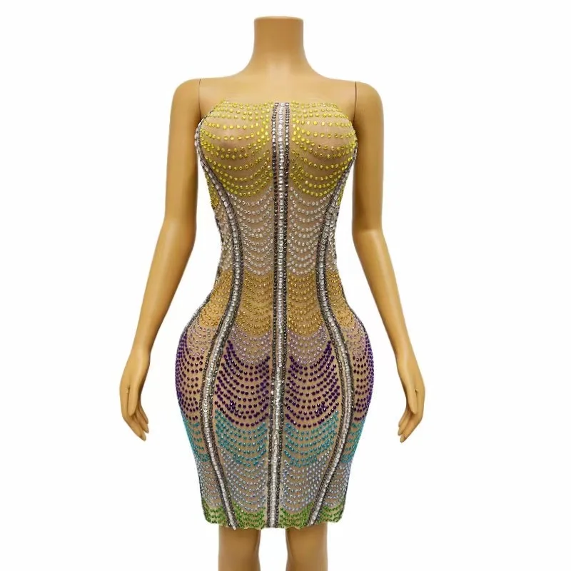 Multicolor Rhinestones Transparent SleevelesDress Evening Dance Party Dress Stage ShowCelebrate Birthday Sexy Costume C061
Multicolor Rhinestones Transparent SleevelesDress Evening Dance Party Dress Stage ShowCelebrate Birthday Sexy Costume C061