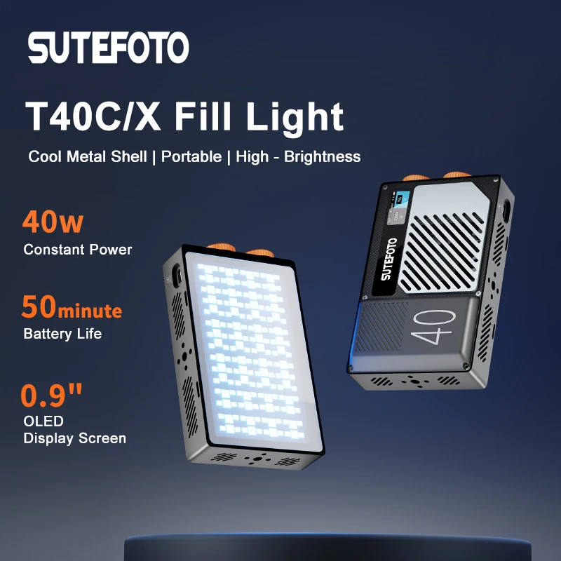 Sutefoto T40X/T40C Video Light 2800K-10000K±200K 14000Lux Cooling Fan 5000mAh 37Wh Fill Light for Vlog Photography
Sutefoto T40X/T40C Video Light 2800K-10000K±200K 14000Lux Cooling Fan 5000mAh 37Wh Fill Light for Vlog Photography