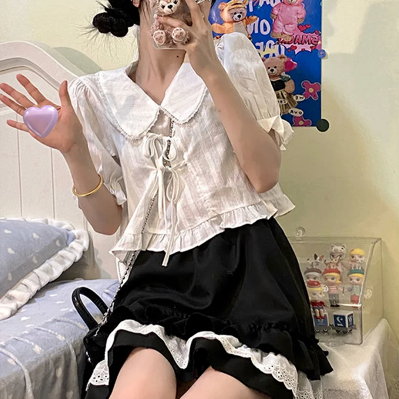 Women Sets 2 Piece Peter Pan Collar Flare Sleeve Cropped Solid Top A-line Mini Skirt Student Sweet Summer Korean Style Fashion
Women Sets 2 Piece Peter Pan Collar Flare Sleeve Cropped Solid Top A-line Mini Skirt Student Sweet Summer Korean Style Fashion