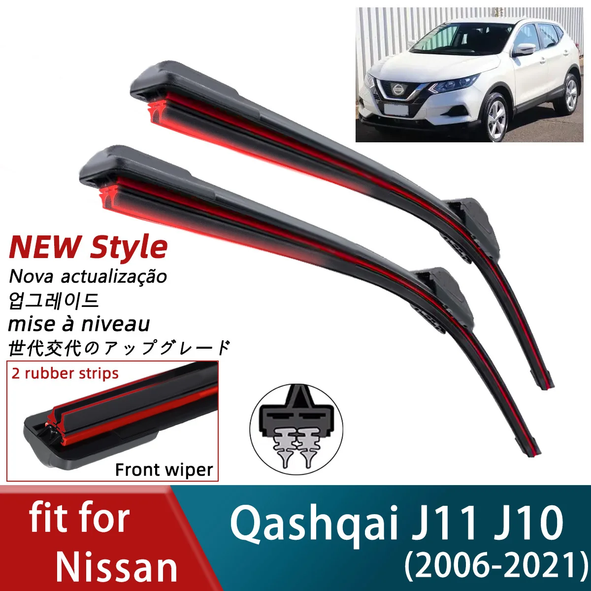 Двойной резиновый автомобильный дворник для Nissan Qashqai J11 J10, передние лопасти, щетки, резак, автомобильные детали, аксессуары, ветровое стекло
Двойной резиновый автомобильный дворник для Nissan Qashqai J11 J10, передние лопасти, щетки, резак, автомобильные детали, аксессуары, ветровое стекло
