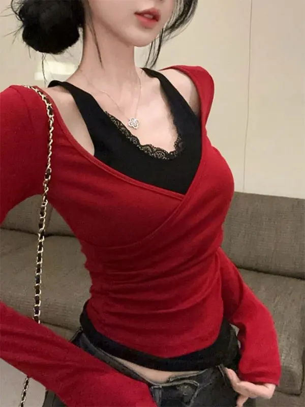 Sexy Pure Desire Lace ort V-ne Long Sve Base irt Женская осень-зима Spicy Girl Long Sve Top Корейский Sle Slim Fit
Sexy Pure Desire Lace ort V-ne Long Sve Base irt Женская осень-зима Spicy Girl Long Sve Top Корейский Sle Slim Fit