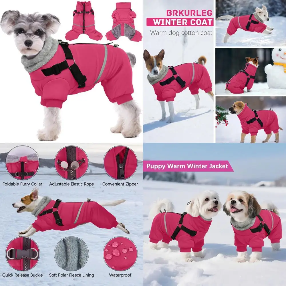 Reflective Windproof Fleece Snowsuit with Built-in Harness for Small to Medium Dogs in Hot Pink, XL
Reflective Windproof Fleece Snowsuit with Built-in Harness for Small to Medium Dogs in Hot Pink, XL