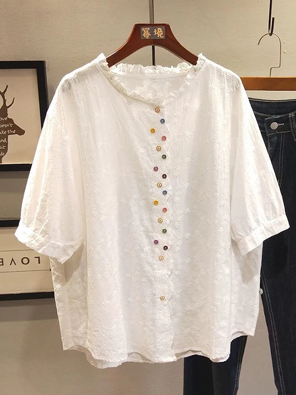 plus Size Women's Shirt Lace Collar Button Cotton Linen Loose Short Sleeve Top Comfortable Breathable Korean Style
plus Size Women's Shirt Lace Collar Button Cotton Linen Loose Short Sleeve Top Comfortable Breathable Korean Style