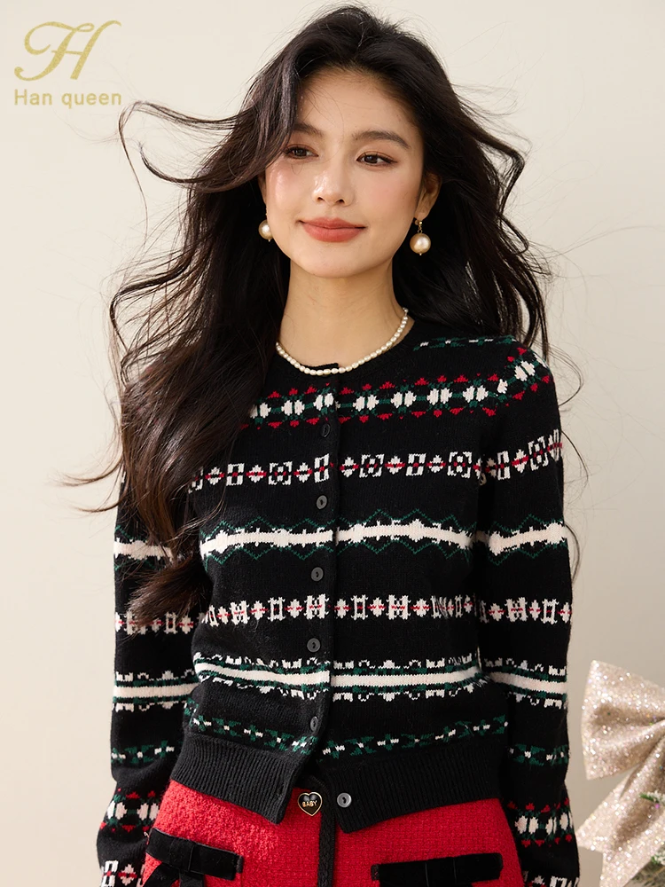 H Han Queen, осенние повседневные свитера в стиле ретро, вязаный кардиган, свитер для женщин, базовый топ с длинными рукавами, трикотаж с принтом
H Han Queen, осенние повседневные свитера в стиле ретро, вязаный кардиган, свитер для женщин, базовый топ с длинными рукавами, трикотаж с принтом
