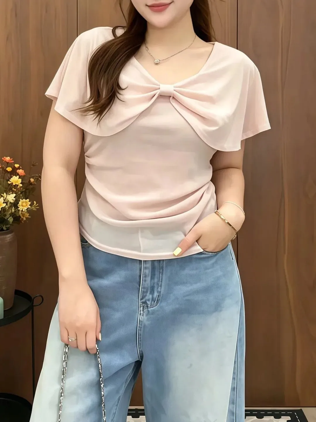 Sweet Design Large Size V-Neck Short Sleeve T-Shirt Women Summer Slimming Concealing Fashionable Top Trendy Korean Style
Sweet Design Large Size V-Neck Short Sleeve T-Shirt Women Summer Slimming Concealing Fashionable Top Trendy Korean Style