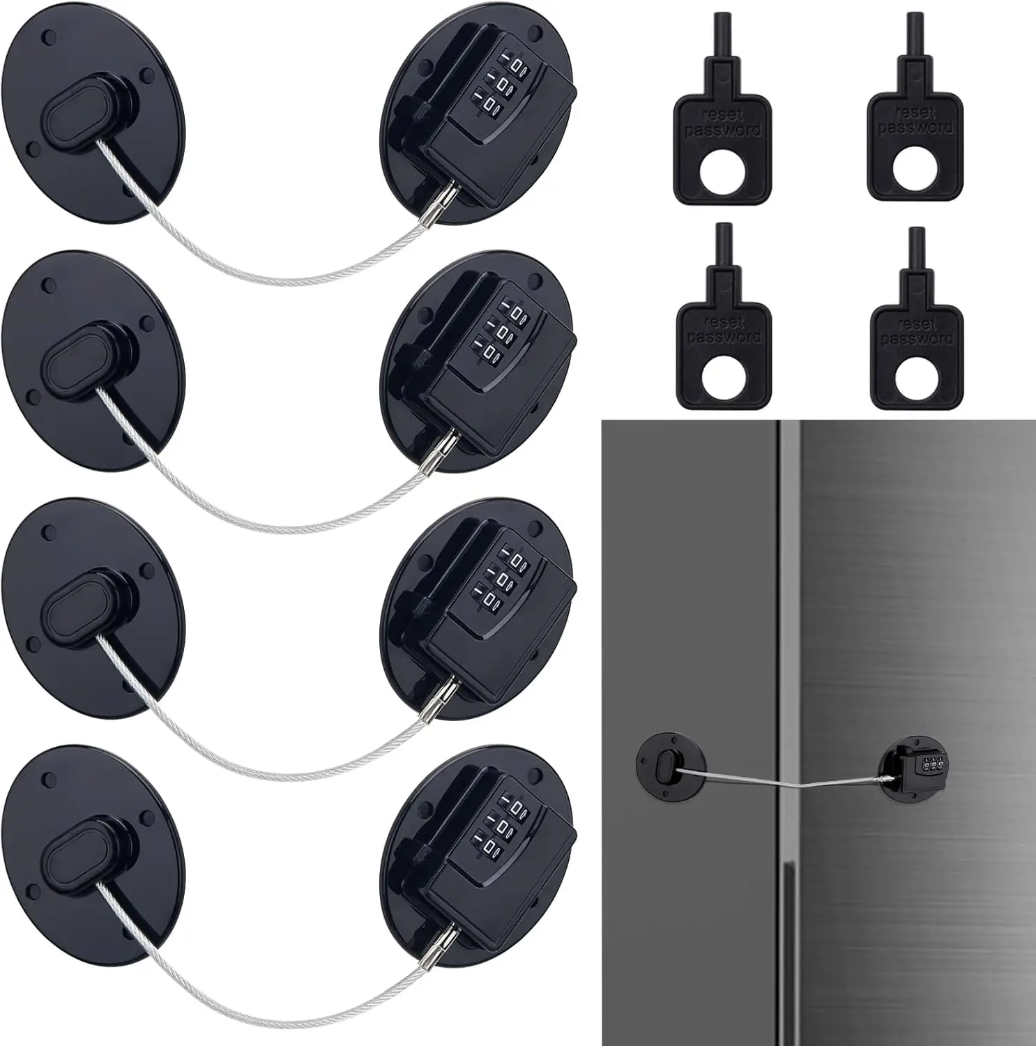 4 Pack Refrigerator Locks with Password, Drill-Free Fridge Door Lock for Child Safety, Black
4 Pack Refrigerator Locks with Password, Drill-Free Fridge Door Lock for Child Safety, Black