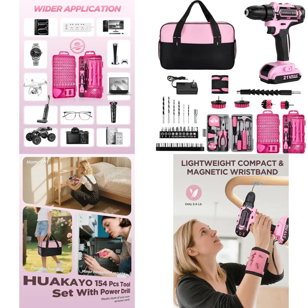 CordlDrill Set 154 Pcs, 21V Power Drill with Tool Kit, Storage Bag, Electric Drills or Women, Precision Screwdriver set, Magneti
CordlDrill Set 154 Pcs, 21V Power Drill with Tool Kit, Storage Bag, Electric Drills or Women, Precision Screwdriver set, Magneti