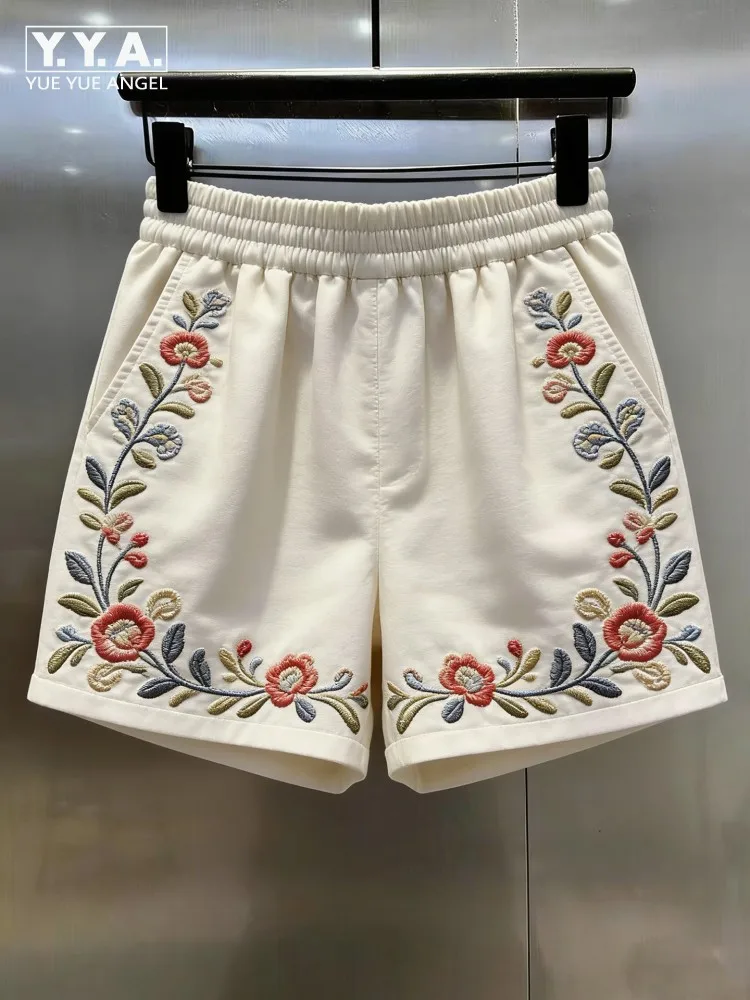 Chinese Style Summer Women Above Knee Length Shorts Pocket Embroidered Elastic Waist Short Trousers Casual Wide Leg Trouser
Chinese Style Summer Women Above Knee Length Shorts Pocket Embroidered Elastic Waist Short Trousers Casual Wide Leg Trouser