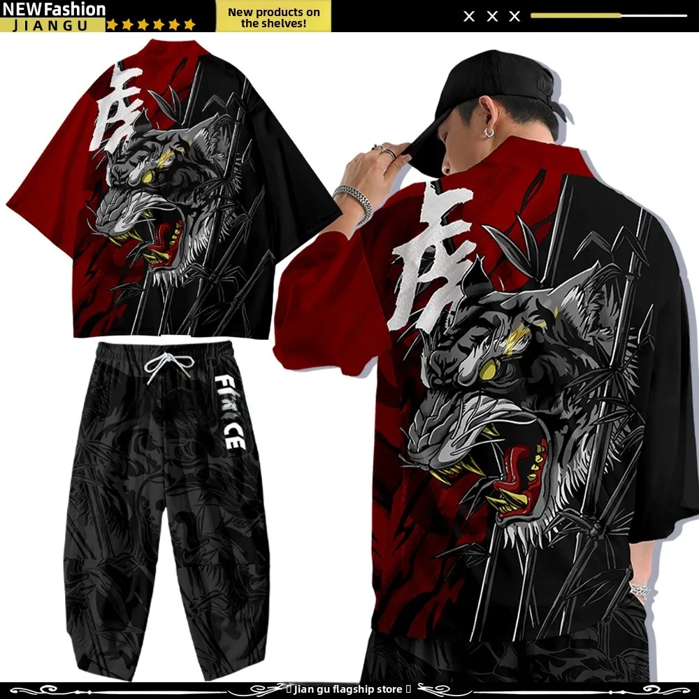 Loose Men's Kimono T-irt Set Red And Bla Color Colion Wind Tiger Year Traditional Japanese Clothing Faionable Summer...
Loose Men's Kimono T-irt Set Red And Bla Color Colion Wind Tiger Year Traditional Japanese Clothing Faionable Summer...