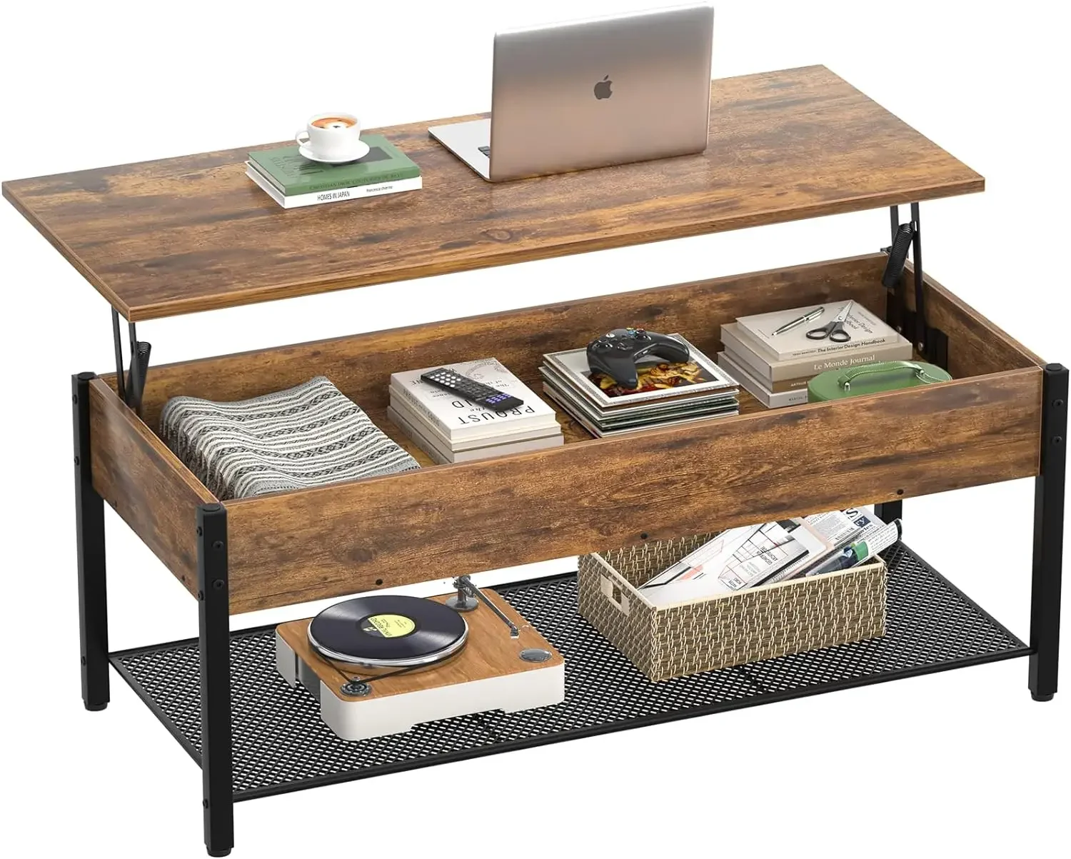 Furnitur-ewith Storage Shelves and Hidden CompartmentsWooden Elevator Top, Metal FrameBlack Oak-Luxury Coffee Table
Furnitur-ewith Storage Shelves and Hidden CompartmentsWooden Elevator Top, Metal FrameBlack Oak-Luxury Coffee Table