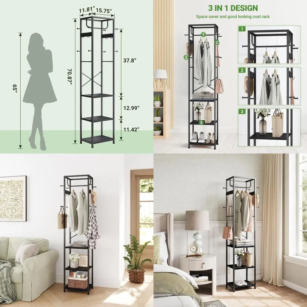 Металлическая вешалка для одежды с 3 полками и 12 крючками, черная, для прихожей, спальни, входной зоны, офиса, гостиной
Металлическая вешалка для одежды с 3 полками и 12 крючками, черная, для прихожей, спальни, входной зоны, офиса, гостиной