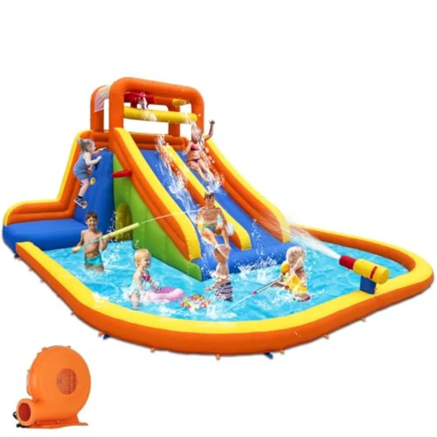 Outdoor inflatable water slide for kids aged 5-12, PVC material, blue and yellow, dual tall slides with climbing walls, splash
Outdoor inflatable water slide for kids aged 5-12, PVC material, blue and yellow, dual tall slides with climbing walls, splash
