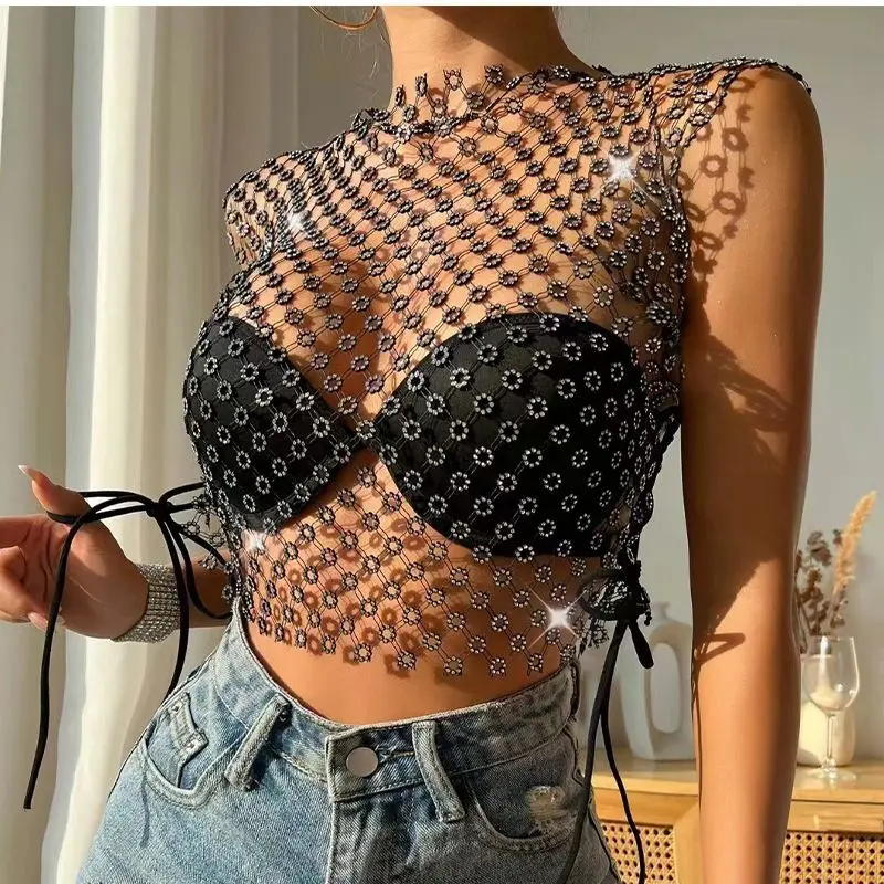 Hot Girl Wind Women's Summer Sexy Openwork Mesh Rhinestone Top Short Vest
Hot Girl Wind Women's Summer Sexy Openwork Mesh Rhinestone Top Short Vest