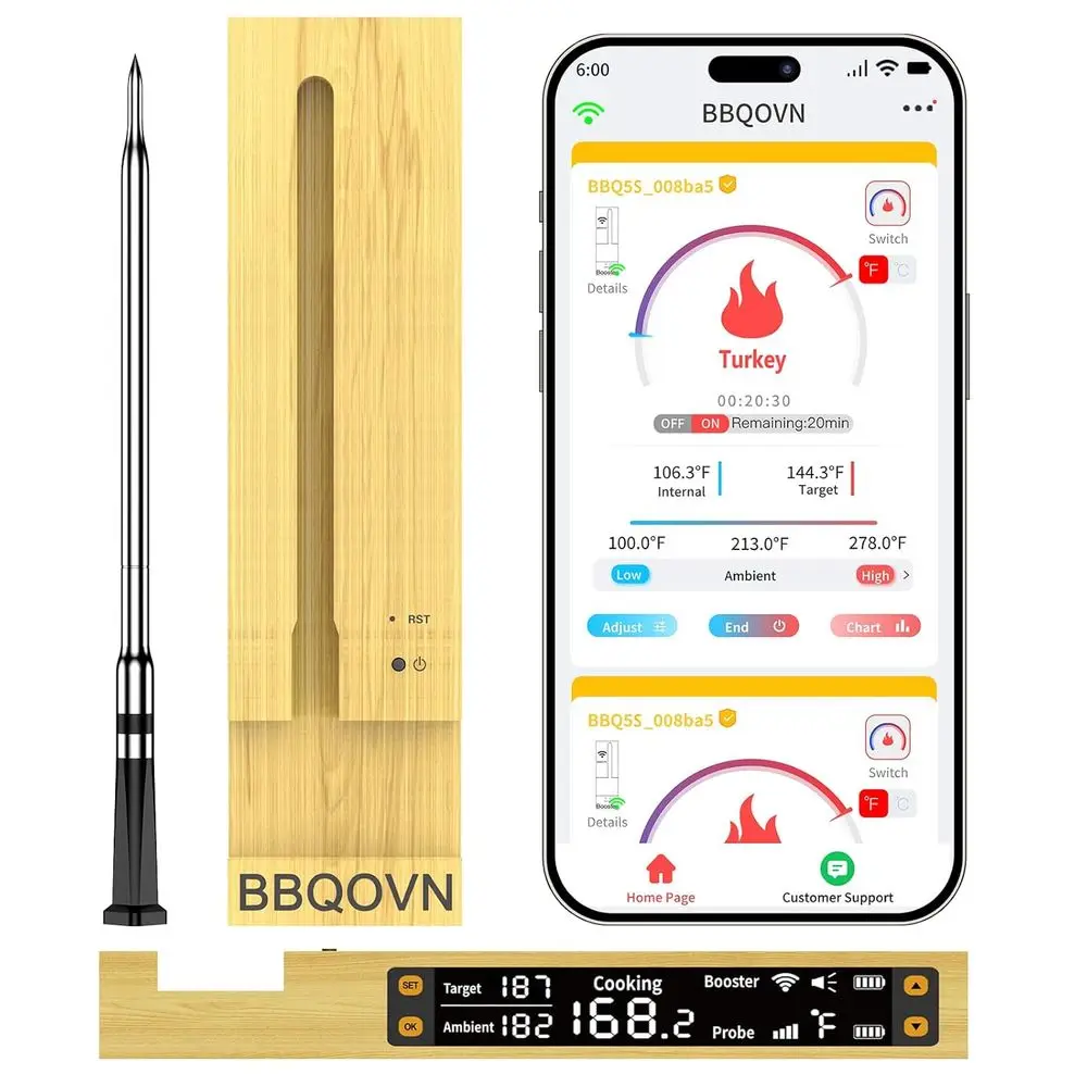 Wireless Meat Thermometer with 7 NIST Certified Sensors for BBQ, Grill, Oven, Smoker, and Air Fryer, Monitor Ambient Temperature
Wireless Meat Thermometer with 7 NIST Certified Sensors for BBQ, Grill, Oven, Smoker, and Air Fryer, Monitor Ambient Temperature