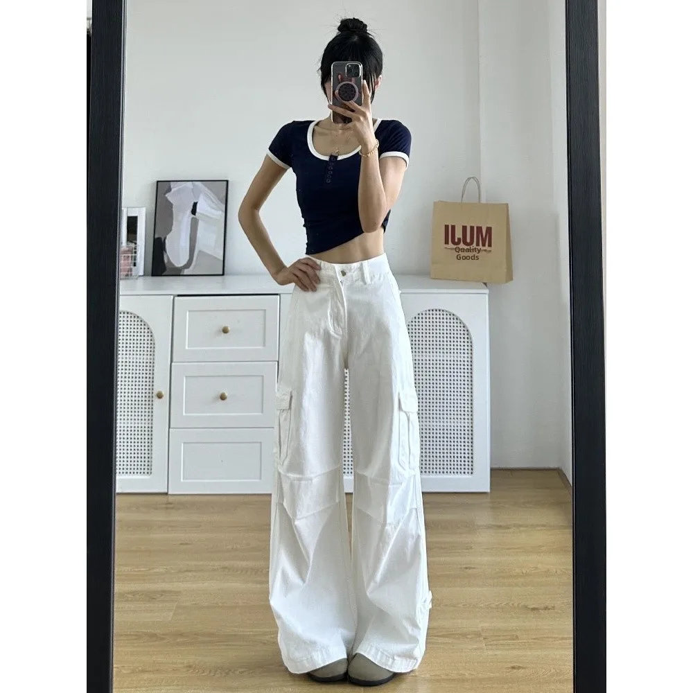 High Waist Loose Fit Workwear Denim Pants Women's Spring Autumn Light Blue White Wide Leg Pants Cuffed Bottom Vintage Style
High Waist Loose Fit Workwear Denim Pants Women's Spring Autumn Light Blue White Wide Leg Pants Cuffed Bottom Vintage Style
