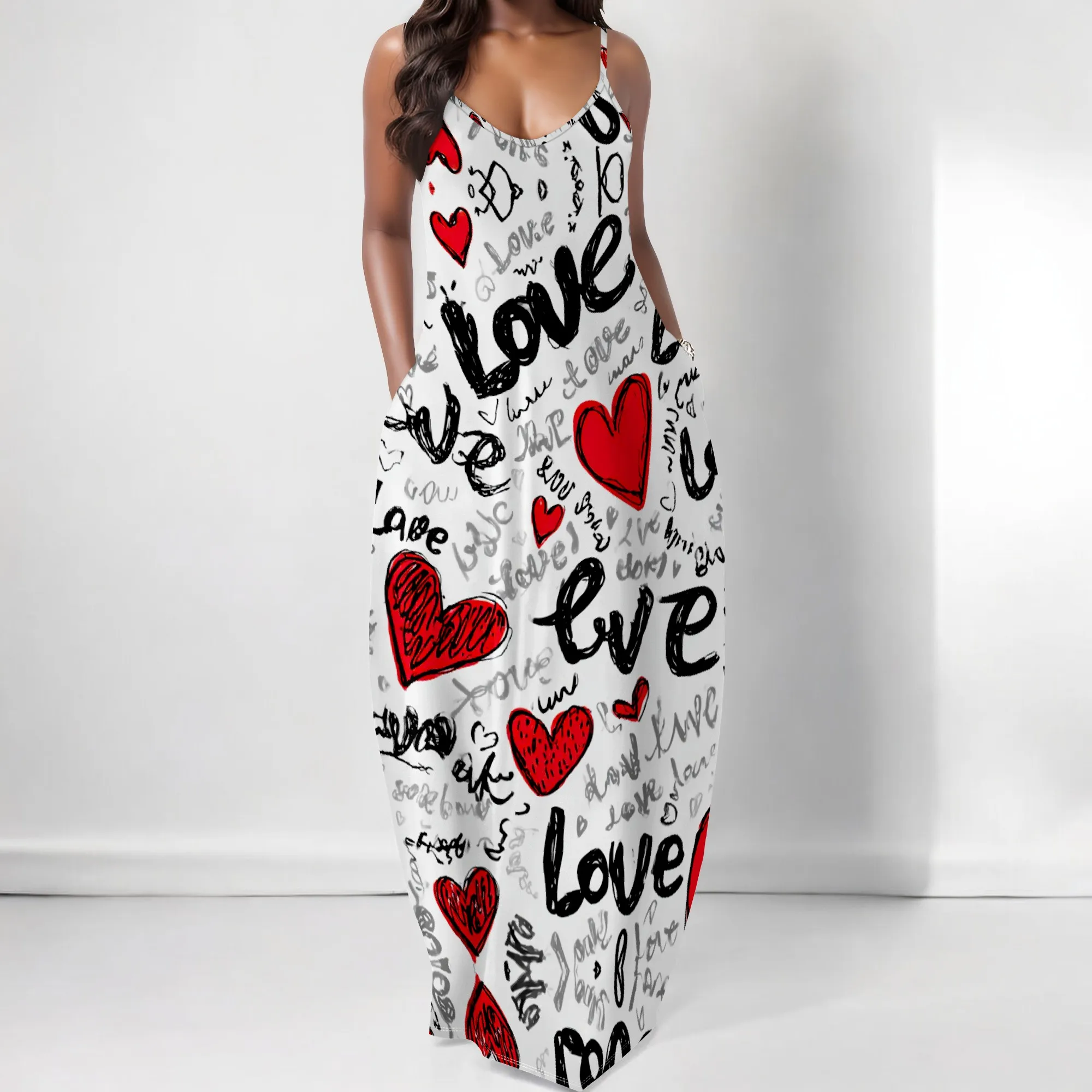 Heart & Love Print Maxi Dress Women's Valentine's Day Spaghetti Strap Loose Fit Casual Holiday Dress with Pockets XS-3XL
Heart & Love Print Maxi Dress Women's Valentine's Day Spaghetti Strap Loose Fit Casual Holiday Dress with Pockets XS-3XL