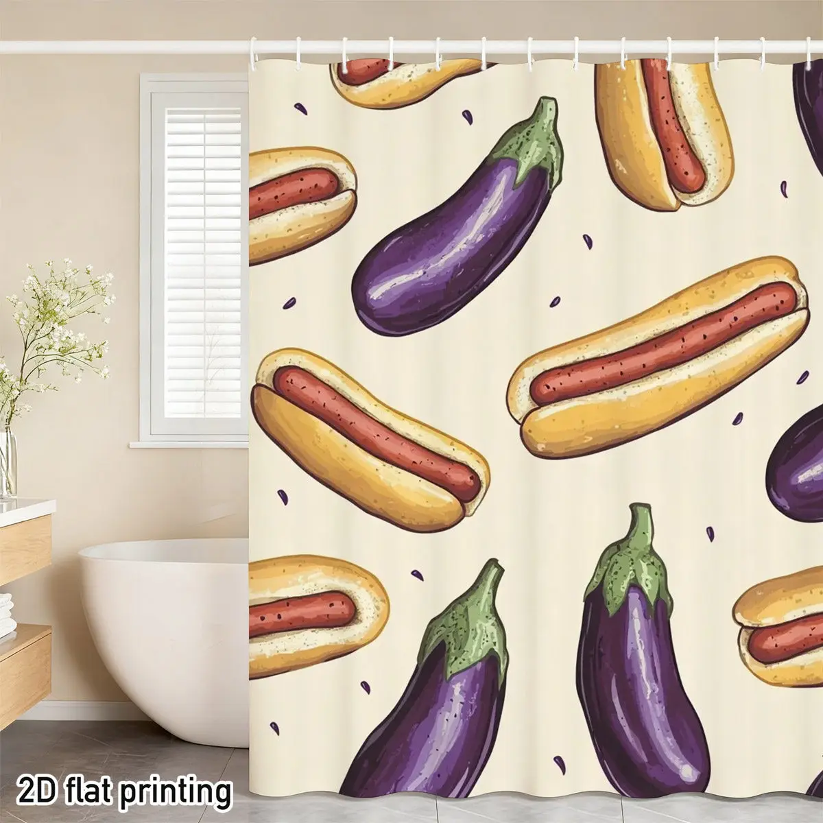 Funny Food Print Hot Dog Avocado Eggplant Pattern Shower Curtain for Bathroom Home Decor 180x180cm Playful Bath Accessory
Funny Food Print Hot Dog Avocado Eggplant Pattern Shower Curtain for Bathroom Home Decor 180x180cm Playful Bath Accessory