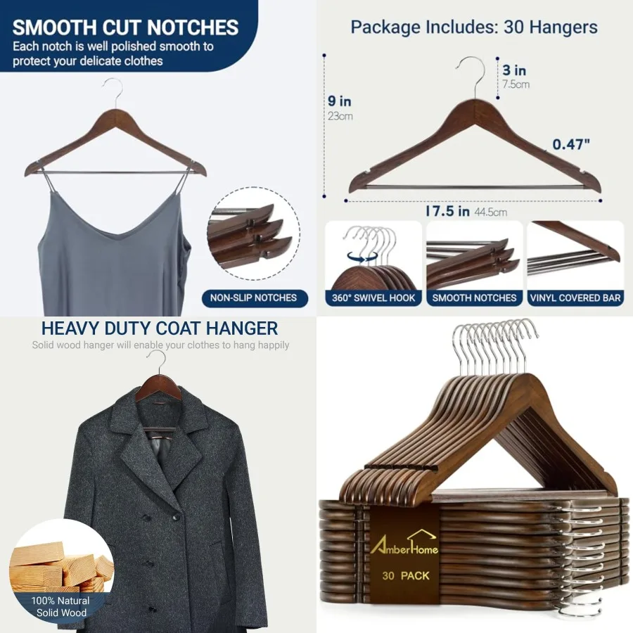 Pack Walnut Wooden Coat Hangers, Vintage Wood Suit Hangers with Non-Slip Pant Bar, Clothes Hangers for Closet Organization, Shi
Pack Walnut Wooden Coat Hangers, Vintage Wood Suit Hangers with Non-Slip Pant Bar, Clothes Hangers for Closet Organization, Shi