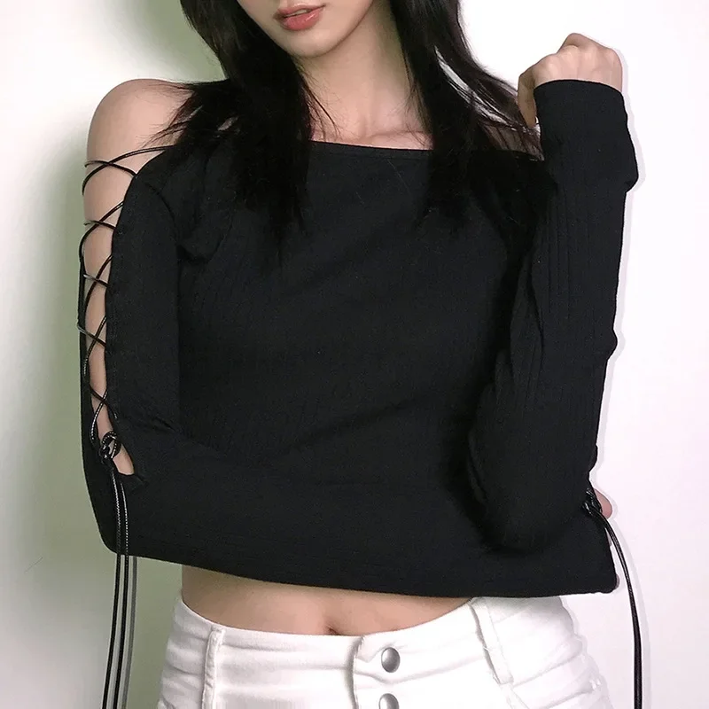 Sleeve Black Goth Dark Gothic Bandage Women Off Shoulder Long T-shirts Crop Tops Knitted Bodycon Casual Patchwork Autumn T-shirt
Sleeve Black Goth Dark Gothic Bandage Women Off Shoulder Long T-shirts Crop Tops Knitted Bodycon Casual Patchwork Autumn T-shirt