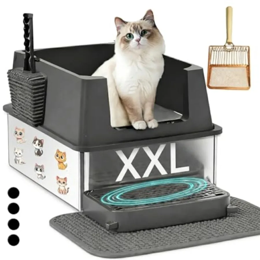 Extra Large Stainless Steel Cat Litter Box - 23.5" x 15.5" x 12" - High Sided Walls for Big Cats Anti Urine Leakage Odorless an
Extra Large Stainless Steel Cat Litter Box - 23.5" x 15.5" x 12" - High Sided Walls for Big Cats Anti Urine Leakage Odorless an
