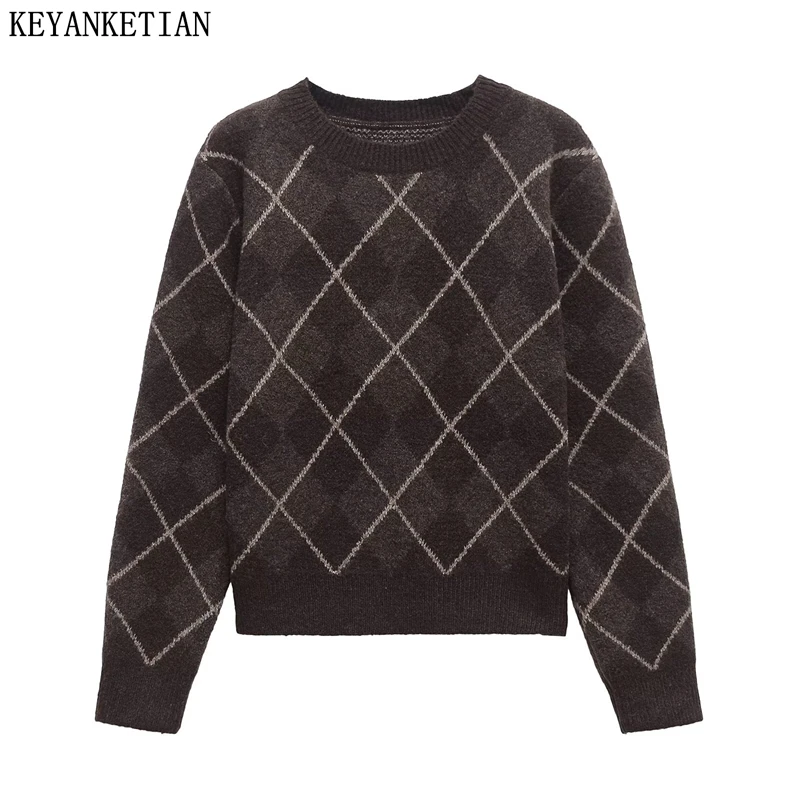 KEYANKETIAN 2025 Spring New Women's Argyle Sweater American Retro O-Neck Long Sleeve Loose Knitted Top Cropped Plaid Pullover
KEYANKETIAN 2025 Spring New Women's Argyle Sweater American Retro O-Neck Long Sleeve Loose Knitted Top Cropped Plaid Pullover