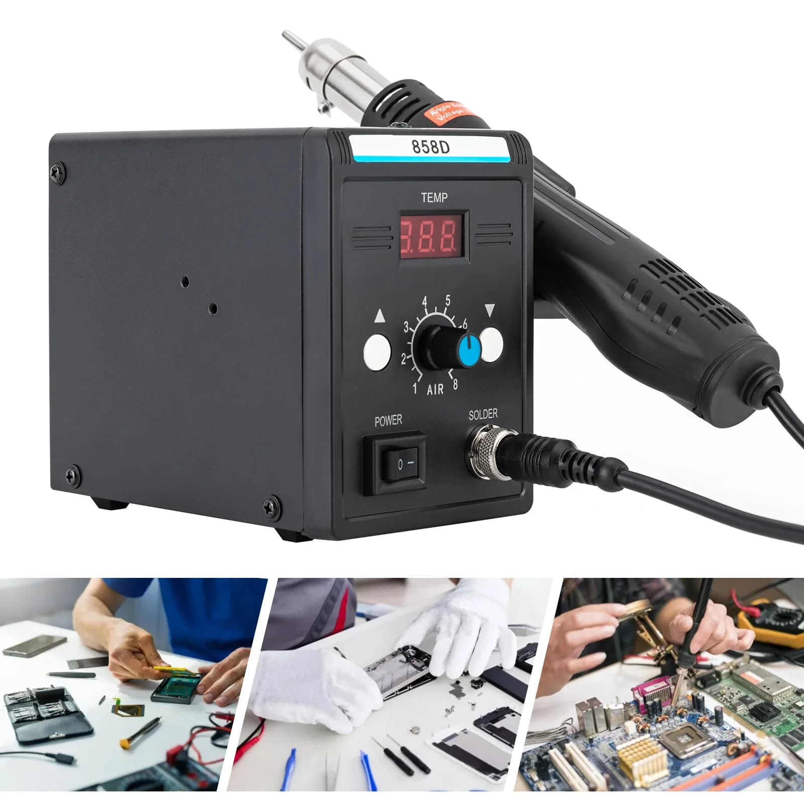 Hot Air Rework Station 110V SMD Soldering Station with Heat Gun Set LED Screen Display Hot Air Station
Hot Air Rework Station 110V SMD Soldering Station with Heat Gun Set LED Screen Display Hot Air Station