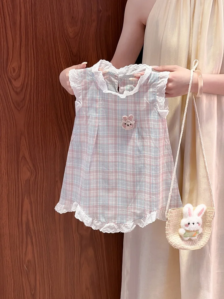 Girls Summer Sleeveless Dress Cotton Lace Trim Bunny Plaid H-Line Loose Fit round Neck Daily Wear Children's Clothing Skirt
Girls Summer Sleeveless Dress Cotton Lace Trim Bunny Plaid H-Line Loose Fit round Neck Daily Wear Children's Clothing Skirt