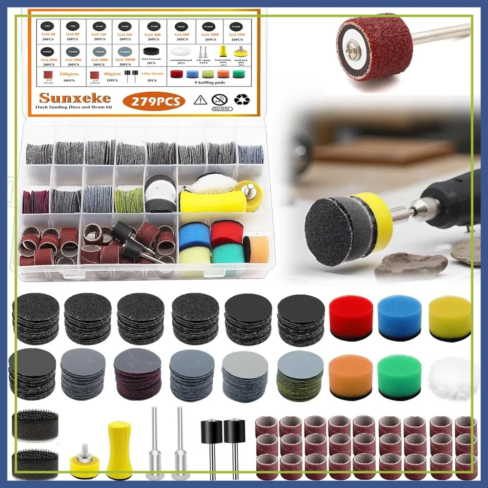 279PCS 1Inch Sanding Discs & Drum for Rotary Tool, 60-10000 Grit Hook & Loop Sandpaper, Polishing Kit for Resin/Rock/Jewelry
279PCS 1Inch Sanding Discs & Drum for Rotary Tool, 60-10000 Grit Hook & Loop Sandpaper, Polishing Kit for Resin/Rock/Jewelry