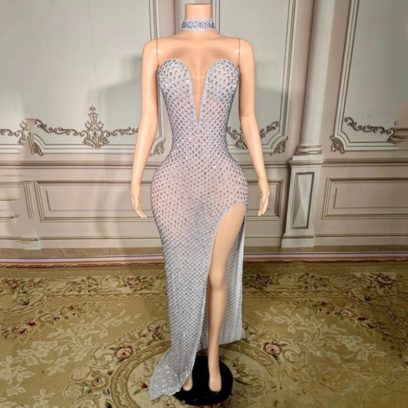 French Elegant Silver Nude Sparkling Rhinestone Drape Dress High-end Celebrity Birthday Party Light Luxury Vestido Festa Luxuoso
French Elegant Silver Nude Sparkling Rhinestone Drape Dress High-end Celebrity Birthday Party Light Luxury Vestido Festa Luxuoso