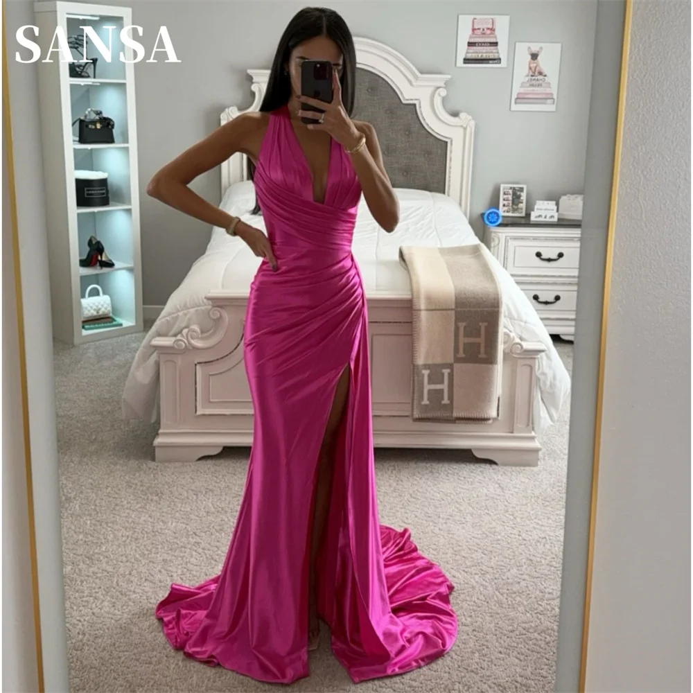 Sansa Hot Pink V Neck Prom Dress Elegant Halter Neck Sleeveless Mermaid Vestidos De Noche Sexy Side Split Graduation Ball Dress
Sansa Hot Pink V Neck Prom Dress Elegant Halter Neck Sleeveless Mermaid Vestidos De Noche Sexy Side Split Graduation Ball Dress
