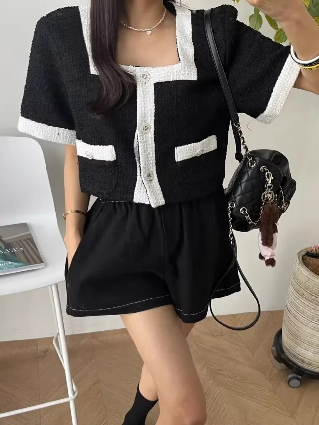 Contrast Color Thi Tweed Suit Jaet Women's Collar Single Button Loose Straight Cut Anti-Aging Small Fraance Sle Top
Contrast Color Thi Tweed Suit Jaet Women's Collar Single Button Loose Straight Cut Anti-Aging Small Fraance Sle Top