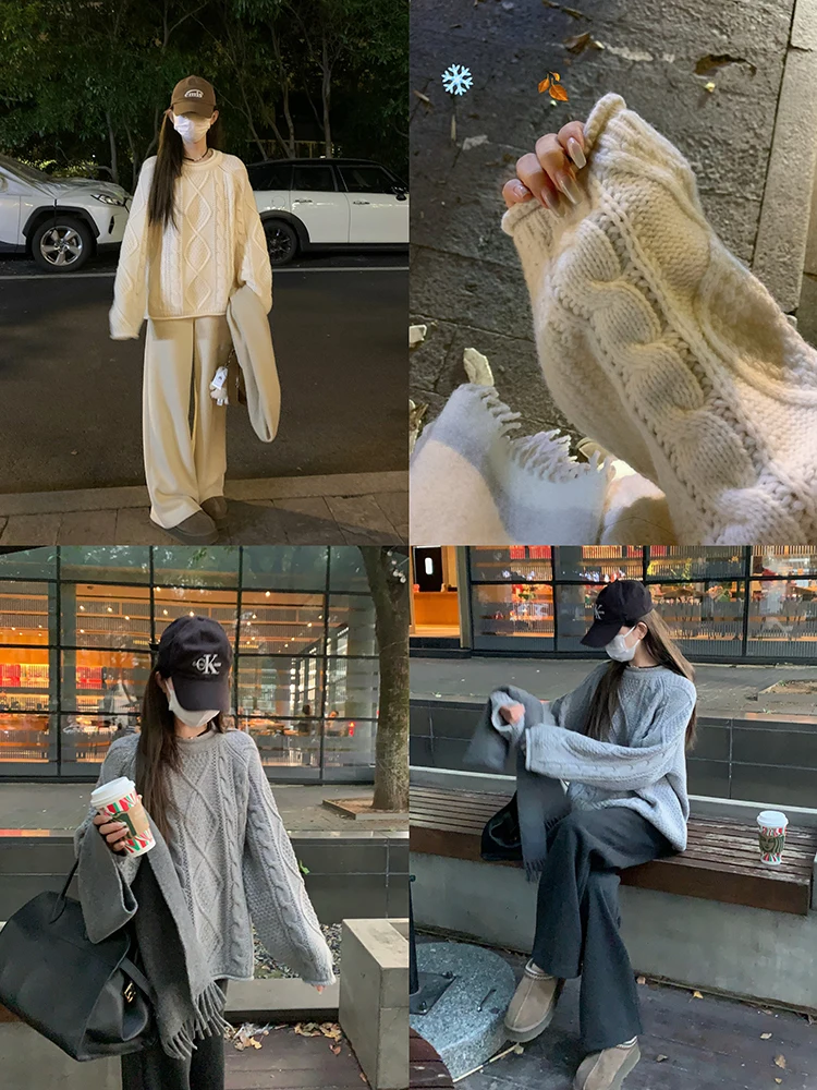 Свитер женский свободного кроя из 100% чистой шерсти, средней длины, с круглым вырезом и узором «косы», комфортный, винтажный, вязаный топ
Свитер женский свободного кроя из 100% чистой шерсти, средней длины, с круглым вырезом и узором «косы», комфортный, винтажный, вязаный топ