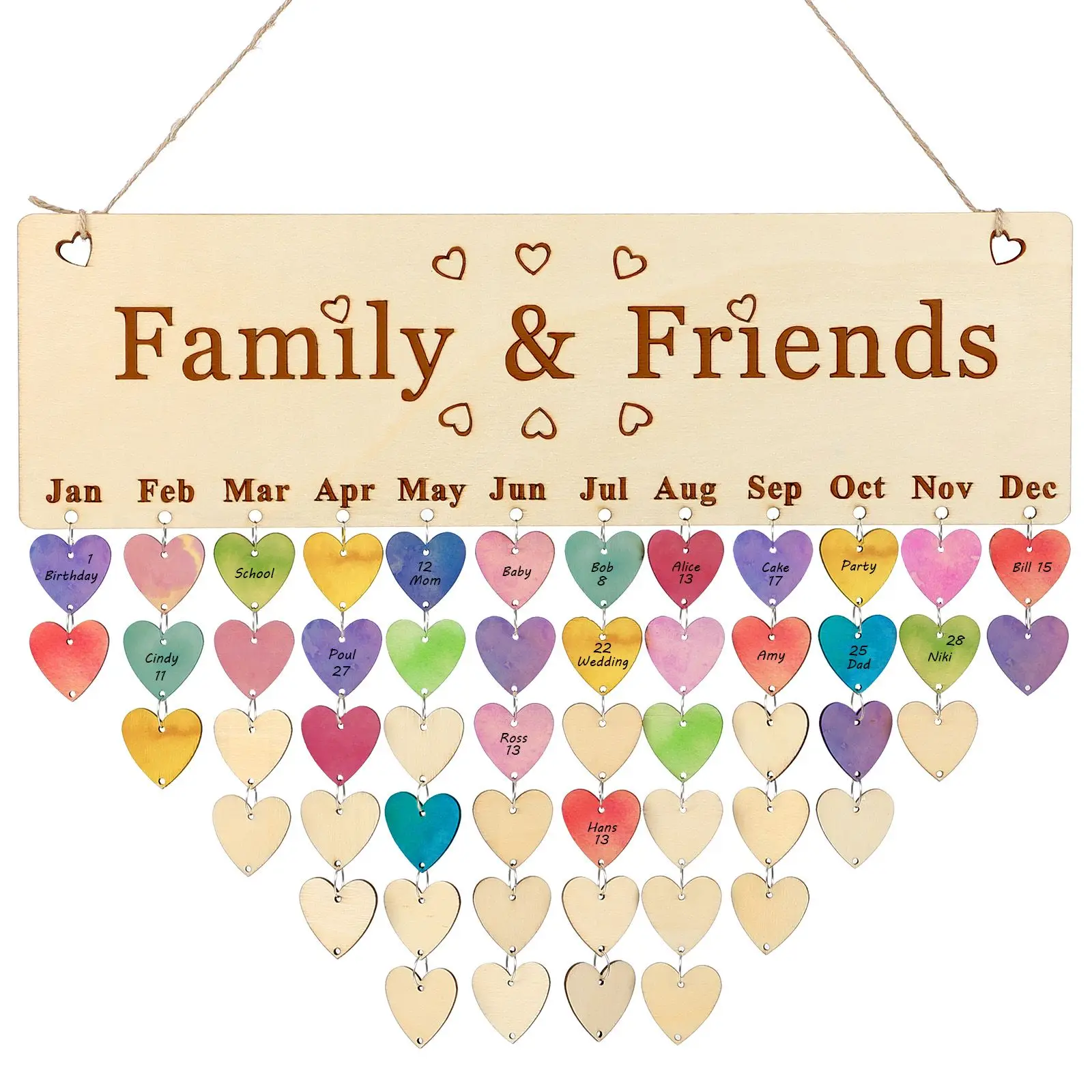 Wooden Calendar Board DIY Birthday Wall Hanging Family Reminder Home Decor Heart Tags Personalized Easy Install
Wooden Calendar Board DIY Birthday Wall Hanging Family Reminder Home Decor Heart Tags Personalized Easy Install