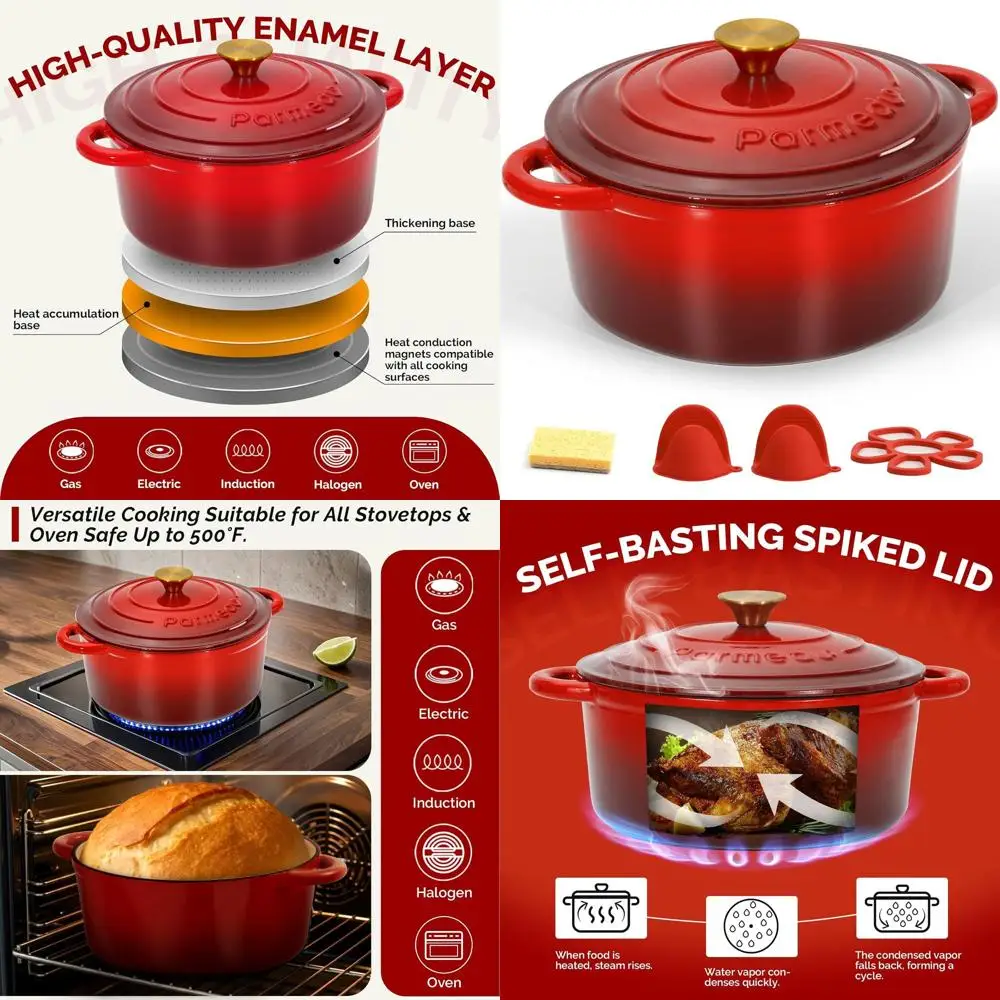 Чугунная жаровня (голландская печь) красного цвета, 5,5 кварт (4,2 л), с крышкой и двумя ручками, идеально подходит для запекания, тушения и жарки, в комплекте с рецептами
Чугунная жаровня (голландская печь) красного цвета, 5,5 кварт (4,2 л), с крышкой и двумя ручками, идеально подходит для запекания, тушения и жарки, в комплекте с рецептами