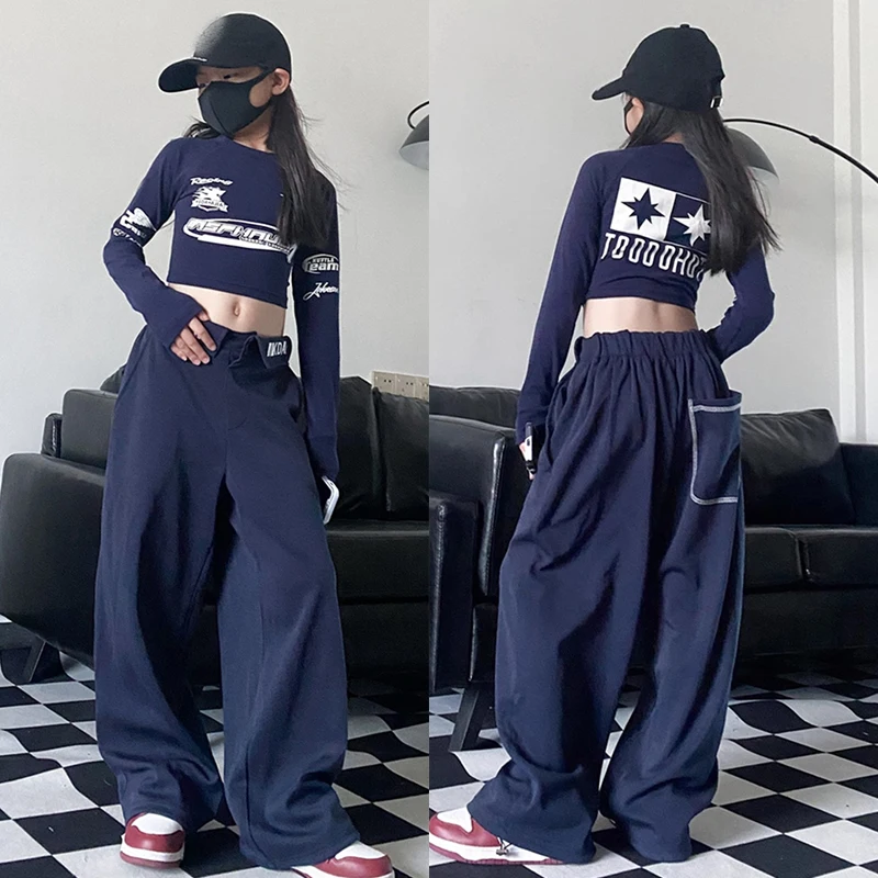 Children Hip Hop Dance Costumes For Kids Blue Long Sleeved Crop Tops Loose Pants Girls Streetwear Jazz Dance Clothing DQS15463
Children Hip Hop Dance Costumes For Kids Blue Long Sleeved Crop Tops Loose Pants Girls Streetwear Jazz Dance Clothing DQS15463