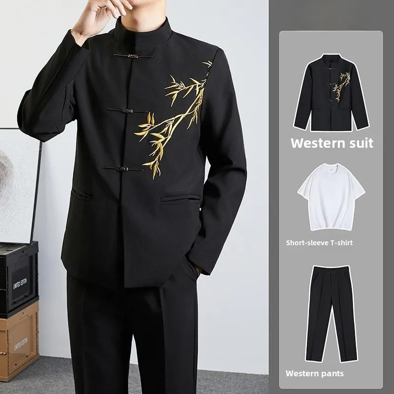 New Chinese Style Men's Suit Jacket Autumn Spring Seasonal Bamboo Embroidery Stand Collar Handsome Outerwear Casual Wear
New Chinese Style Men's Suit Jacket Autumn Spring Seasonal Bamboo Embroidery Stand Collar Handsome Outerwear Casual Wear