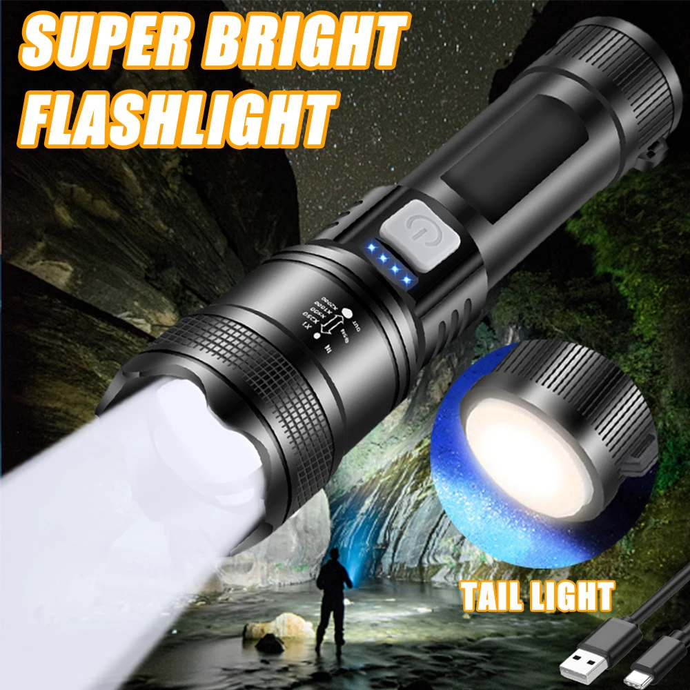 Super Bright P70 LED Flashlights USB Rechargeable Flashlight with Tail COB Floodlight Outdoor Emergency Fishing Power Bank Torch
Super Bright P70 LED Flashlights USB Rechargeable Flashlight with Tail COB Floodlight Outdoor Emergency Fishing Power Bank Torch