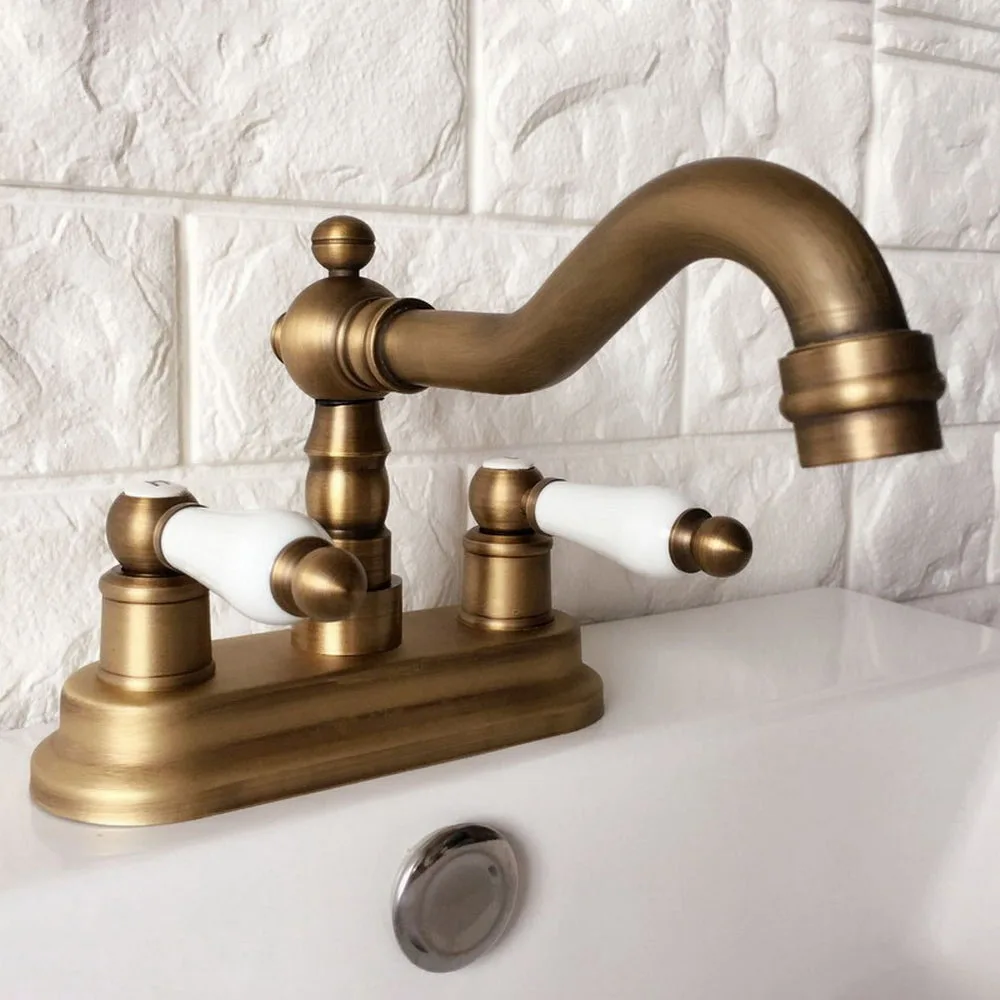 Antique Brass Double Handle Bathroom Wash Basin Mixer Taps / 2 Hole Deck Mounted Swivel Spout Vessel Sink Faucets Nan062
Antique Brass Double Handle Bathroom Wash Basin Mixer Taps / 2 Hole Deck Mounted Swivel Spout Vessel Sink Faucets Nan062