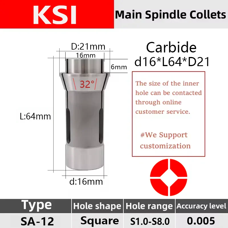 Квадратное отверстие KSI SA12 EF16/1212E SD125R Цанга для головки швейцарского типа Токарный патрон Высокоточная направляющая втулка из карбида вольфрама
Квадратное отверстие KSI SA12 EF16/1212E SD125R Цанга для головки швейцарского типа Токарный патрон Высокоточная направляющая втулка из карбида вольфрама