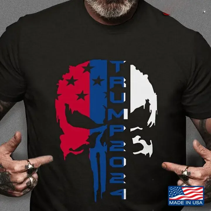 Trump 2024 American Flag Skull T-Shirt 100% Cotton O-Neck Summer Short Sleeve Casual Mens T-shirt Size S-3XL
Trump 2024 American Flag Skull T-Shirt 100% Cotton O-Neck Summer Short Sleeve Casual Mens T-shirt Size S-3XL