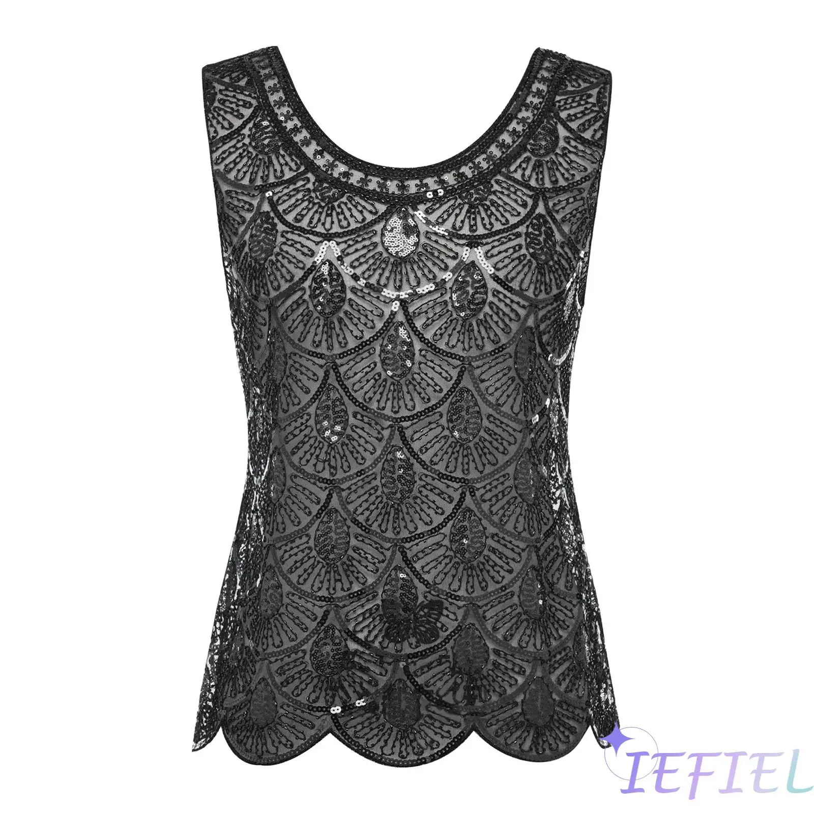 Womens 1920s Flapper Mesh Vest Shiny Sequin and Plastic Beads Sleeveless Pullover Cover-up Tank Top for Vintage Party Cocktails
Womens 1920s Flapper Mesh Vest Shiny Sequin and Plastic Beads Sleeveless Pullover Cover-up Tank Top for Vintage Party Cocktails