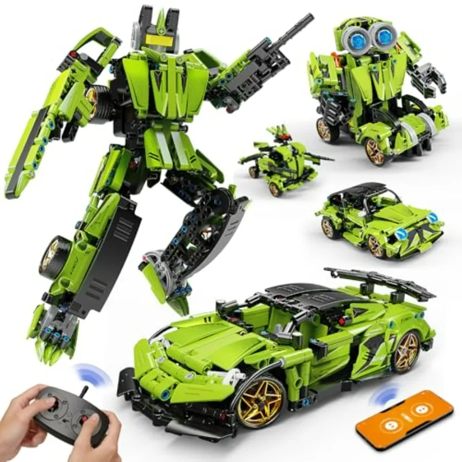 STEM Building Blocks Kit for Age 8-12: 5-in-1 Remote Control Sports Car Transform Robot Toy, Technic Coding Robotic Set in Blue
STEM Building Blocks Kit for Age 8-12: 5-in-1 Remote Control Sports Car Transform Robot Toy, Technic Coding Robotic Set in Blue