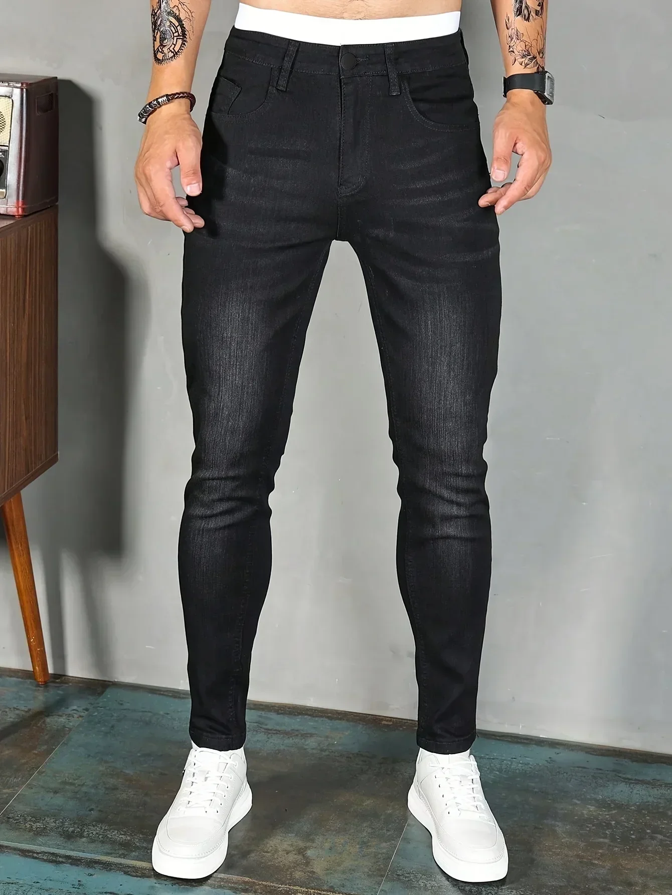 1pc Y2K Stretchy Skinny Jeans for Men - Distressed Streetwear Denim Pants with Elastic Waistband & Zipper Fly,
1pc Y2K Stretchy Skinny Jeans for Men - Distressed Streetwear Denim Pants with Elastic Waistband & Zipper Fly,
