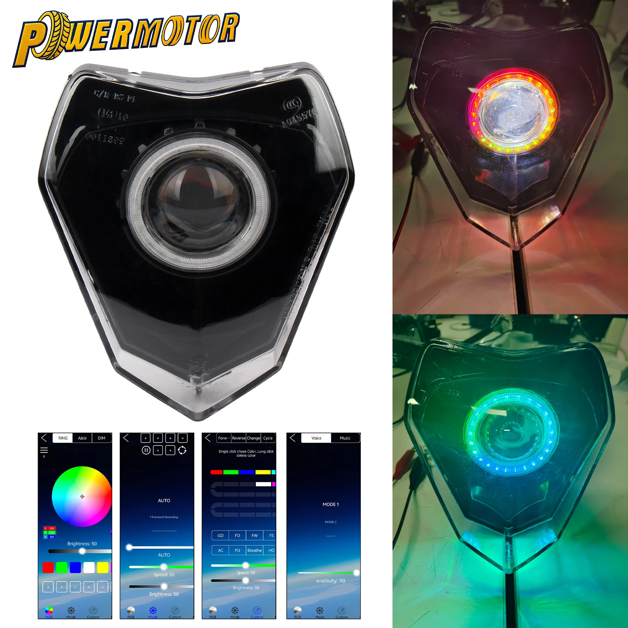 Motorcycle LED Headlight Angel Eyes RGB App Control Light For KTM EXC 125-300 350 400 450 500 530 2008-2013 Dirt Bike Modified
Motorcycle LED Headlight Angel Eyes RGB App Control Light For KTM EXC 125-300 350 400 450 500 530 2008-2013 Dirt Bike Modified