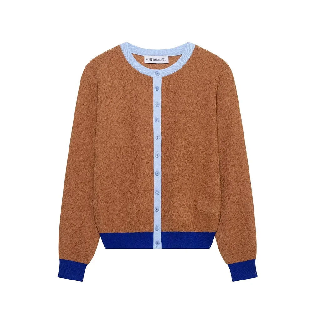 Fashion Round Neck Contrast Color Design Single Breasted Long Sleeves Women Knit Cardigan Sweater Coat Spring New
Fashion Round Neck Contrast Color Design Single Breasted Long Sleeves Women Knit Cardigan Sweater Coat Spring New